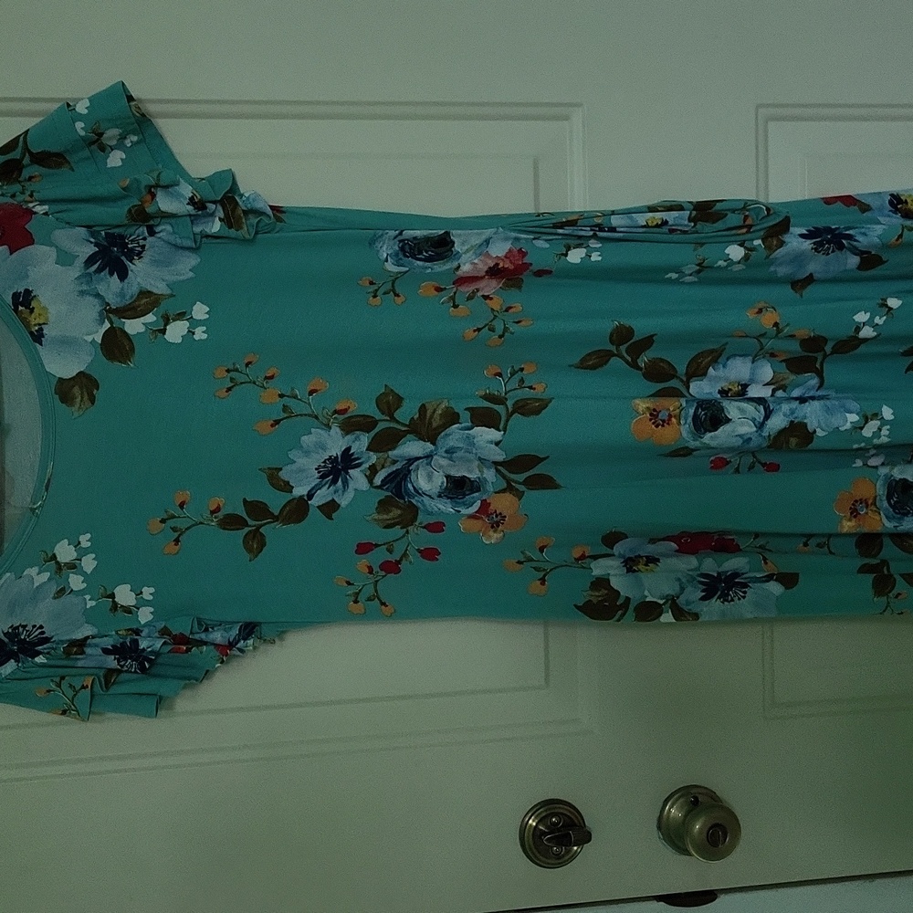 Green Ruffled Short Sleeve Dress - Picture 3 of 4